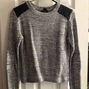 Sweater with faux leather shoulders